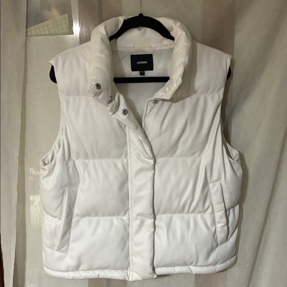 Express Women's White Faux Leather Puffer Vest